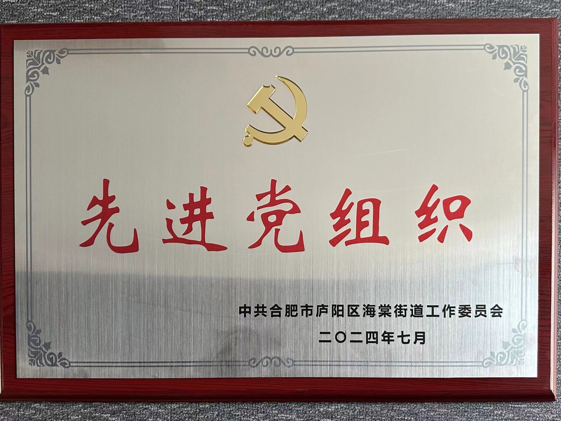 庐阳尊龙中国官网文创园党支部荣获“先进党组织”荣誉称号